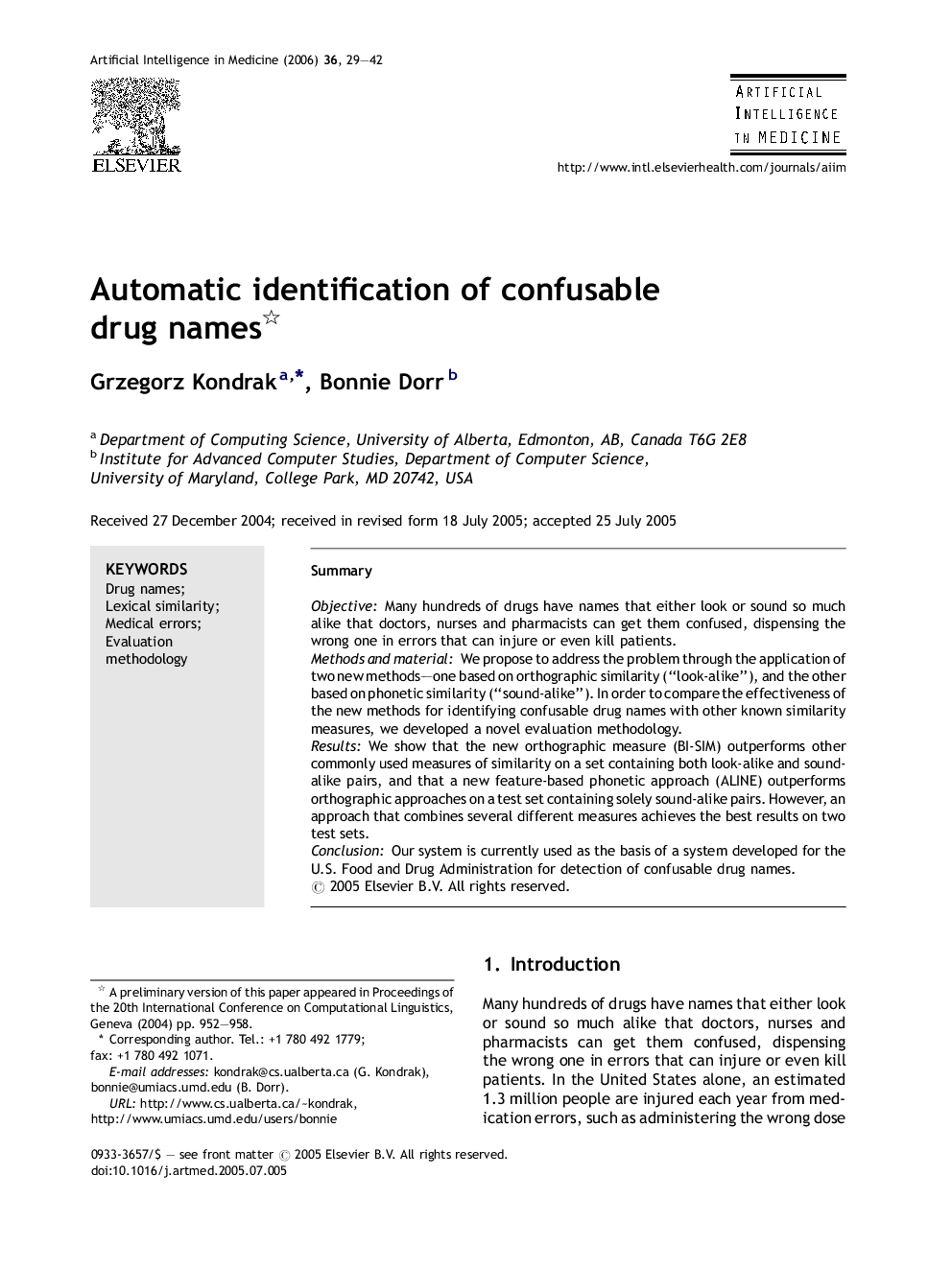 Automatic identification of confusable drug names 