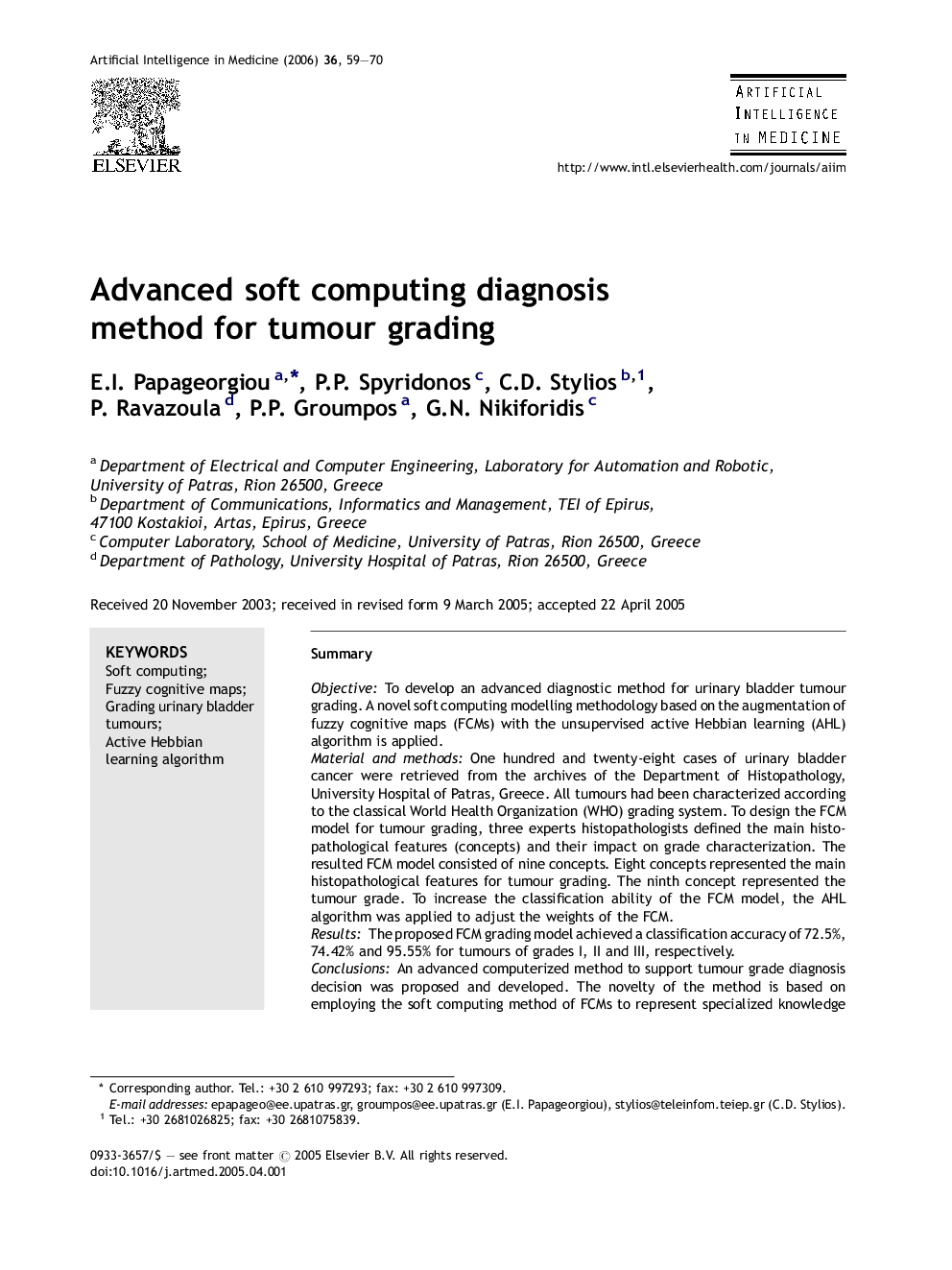Advanced soft computing diagnosis method for tumour grading