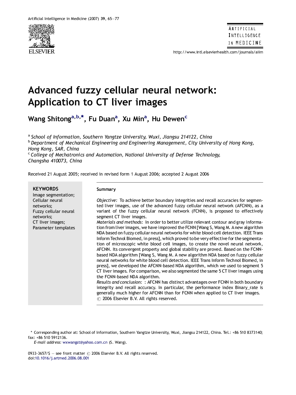 Advanced fuzzy cellular neural network: Application to CT liver images