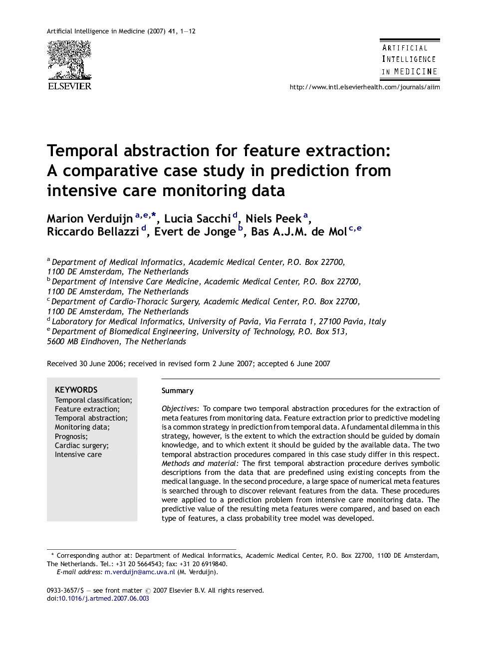 Temporal abstraction for feature extraction: A comparative case study in prediction from intensive care monitoring data