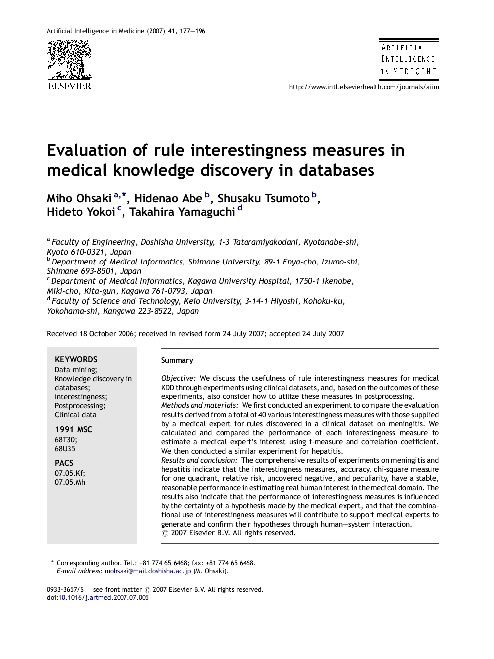 Evaluation of rule interestingness measures in medical knowledge discovery in databases