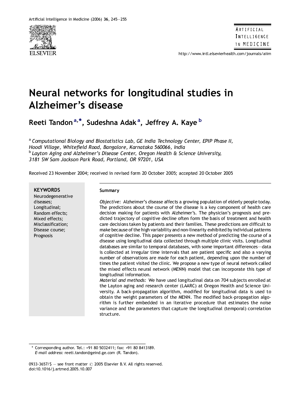 Neural networks for longitudinal studies in Alzheimer’s disease