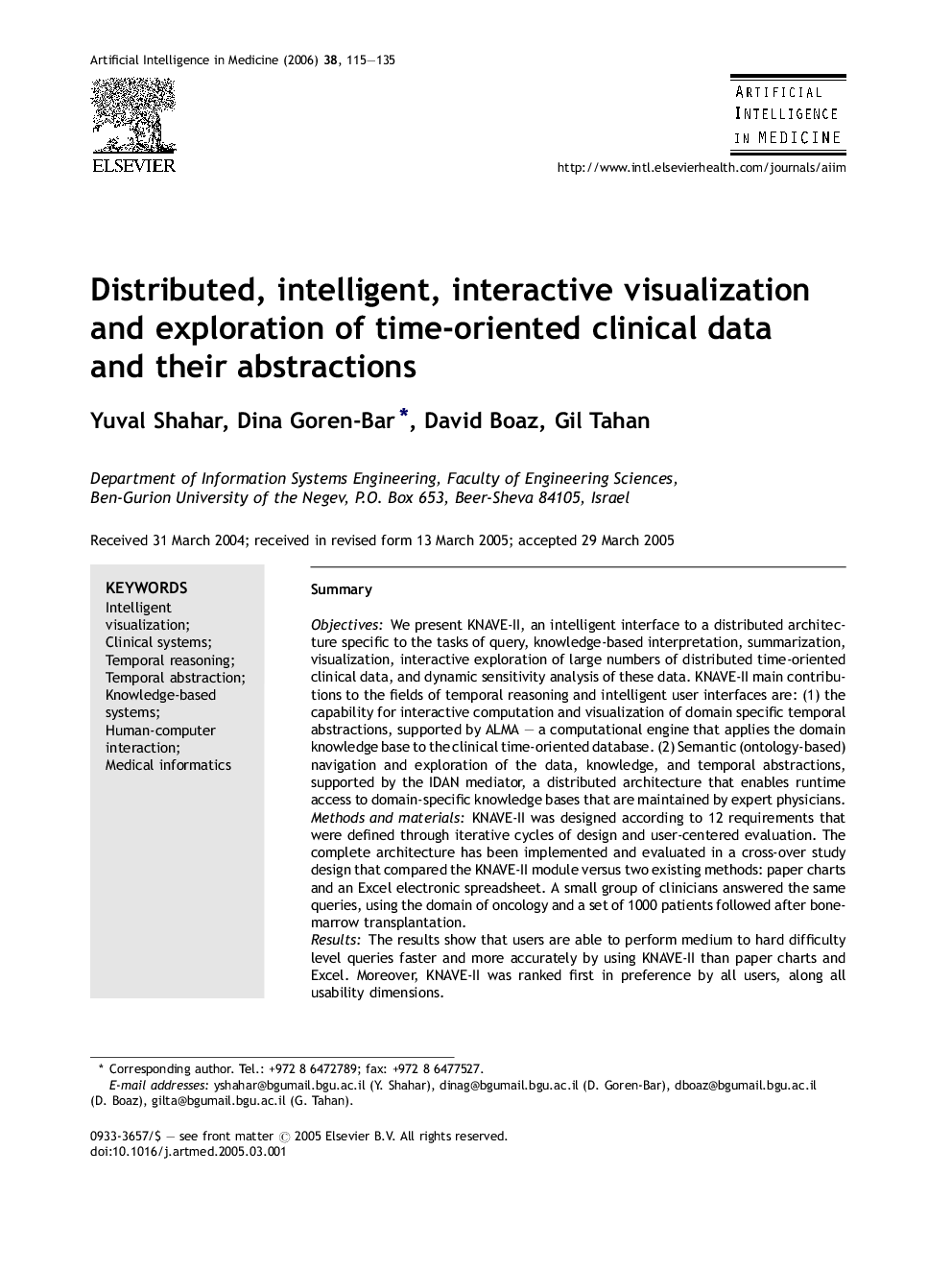 Distributed, intelligent, interactive visualization and exploration of time-oriented clinical data and their abstractions