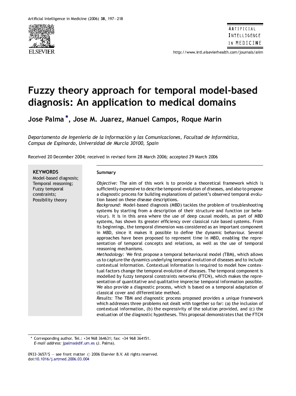 Fuzzy theory approach for temporal model-based diagnosis: An application to medical domains
