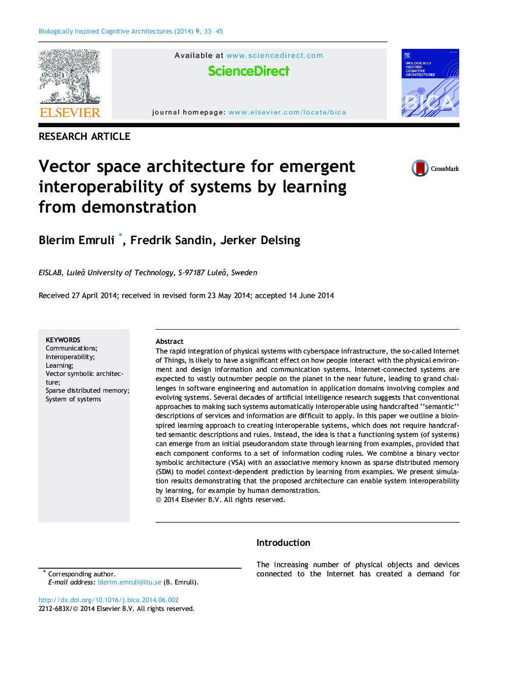 Vector space architecture for emergent interoperability of systems by learning from demonstration