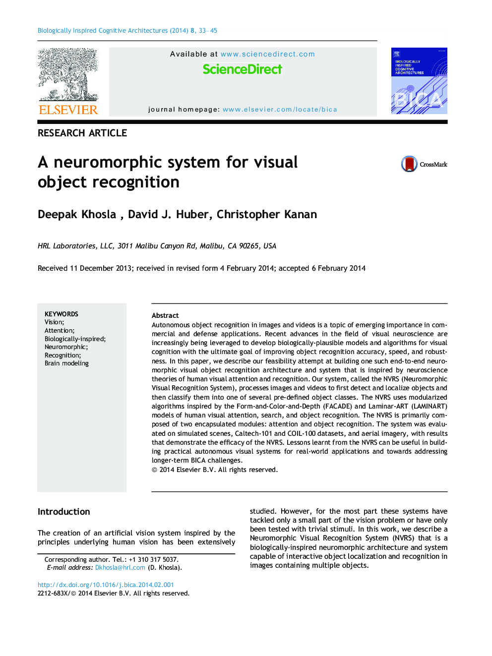 A neuromorphic system for visual object recognition