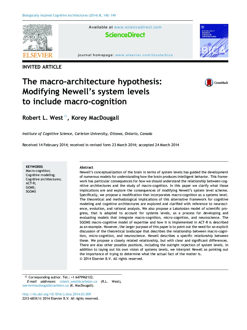The macro-architecture hypothesis: Modifying Newell’s system levels to include macro-cognition