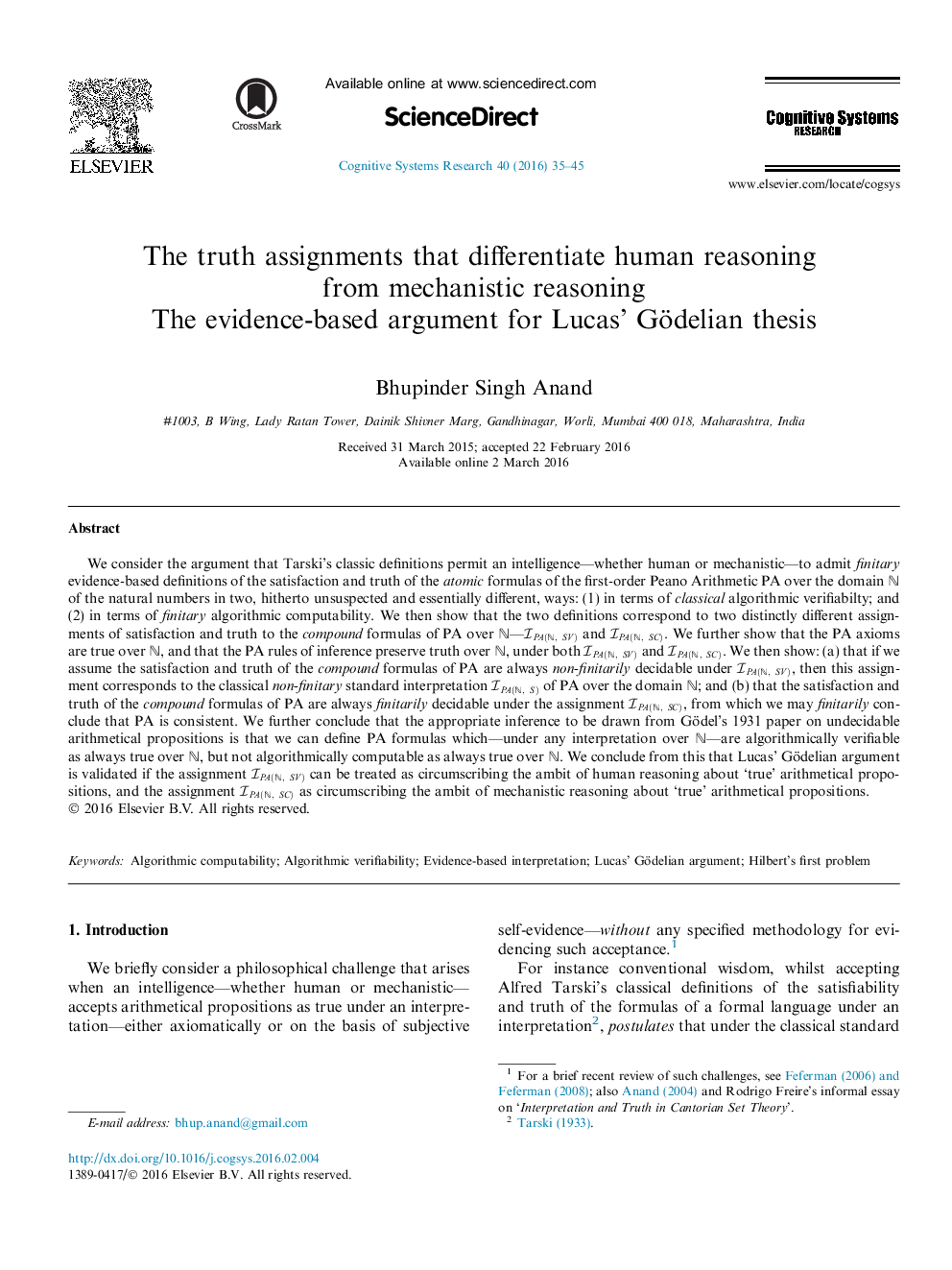 The truth assignments that differentiate human reasoning from mechanistic reasoning: The evidence-based argument for Lucas’ Gödelian thesis