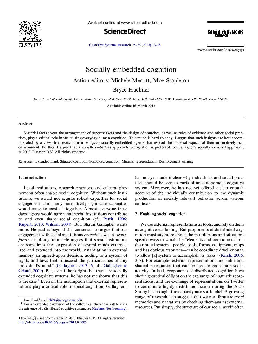 Socially embedded cognition