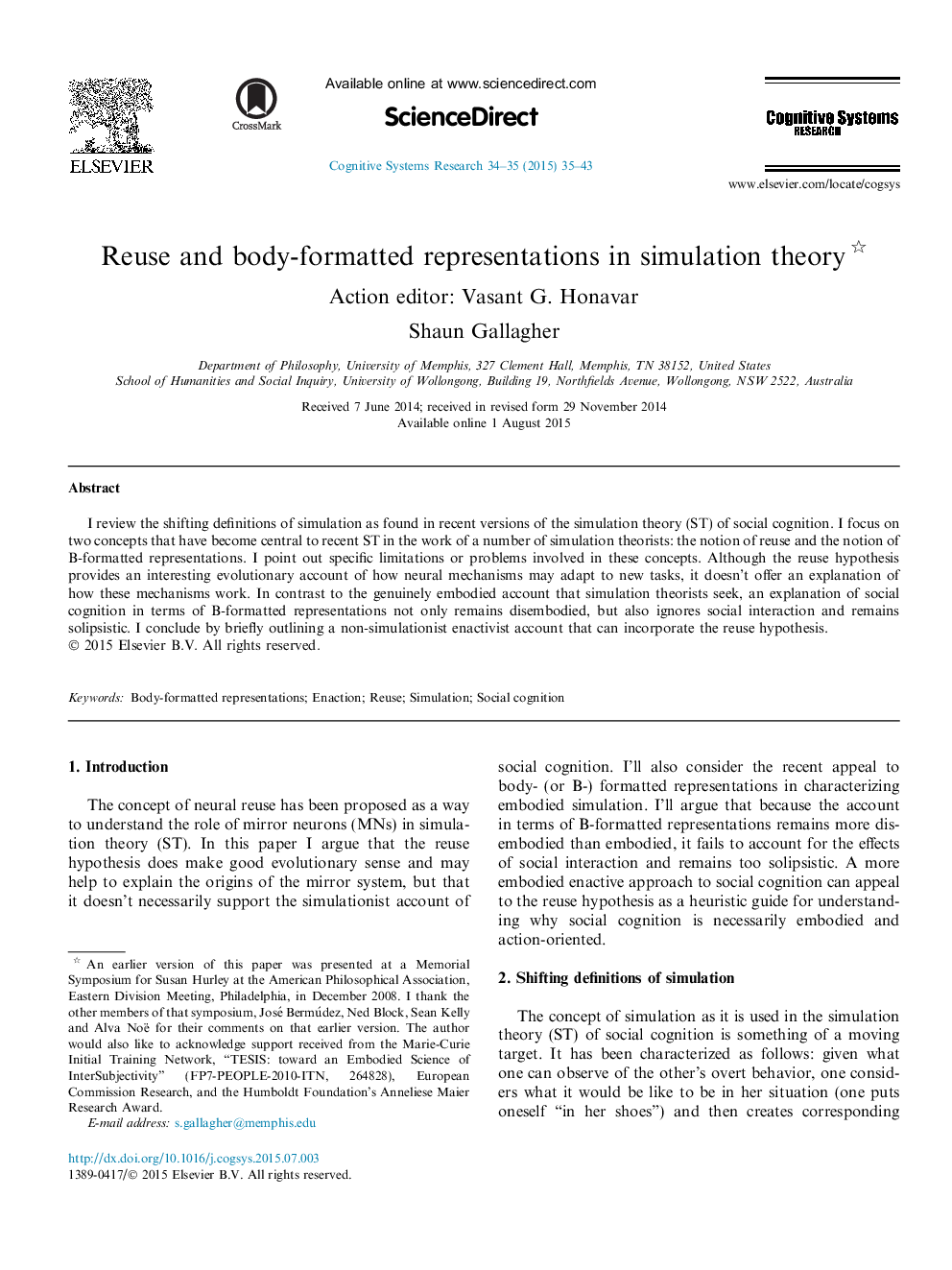 عکس صفحه اول مقاله: Reuse and body-formatted representations in simulation theory Reuse and body-formatted representations in simulation theory