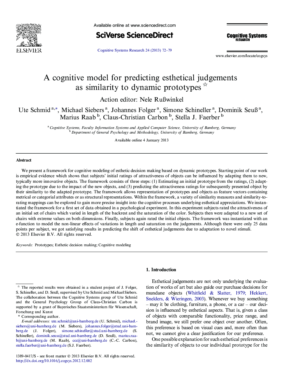 A cognitive model for predicting esthetical judgements as similarity to dynamic prototypes 