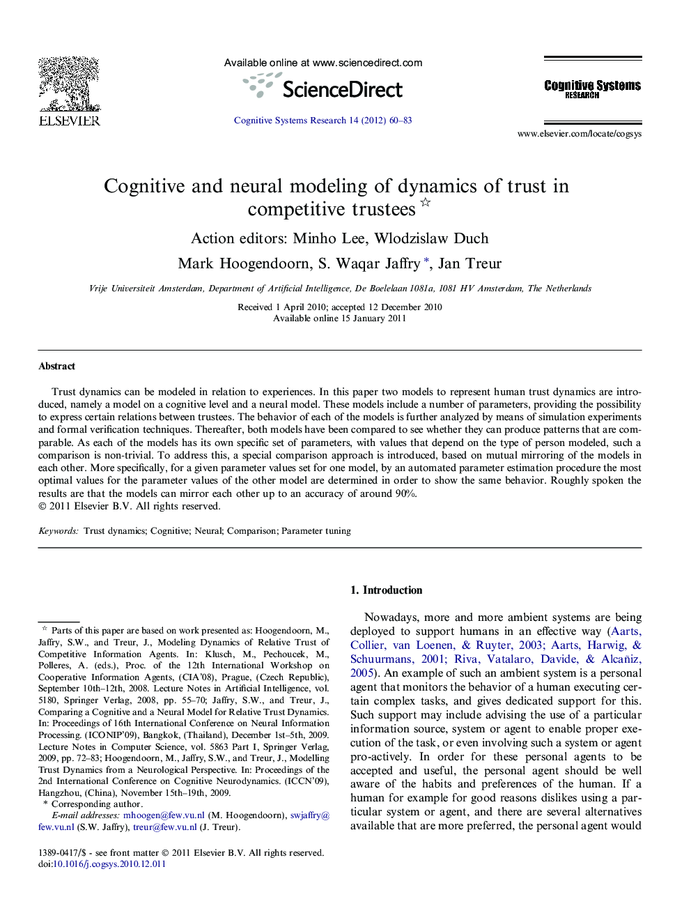 Cognitive and neural modeling of dynamics of trust in competitive trustees 