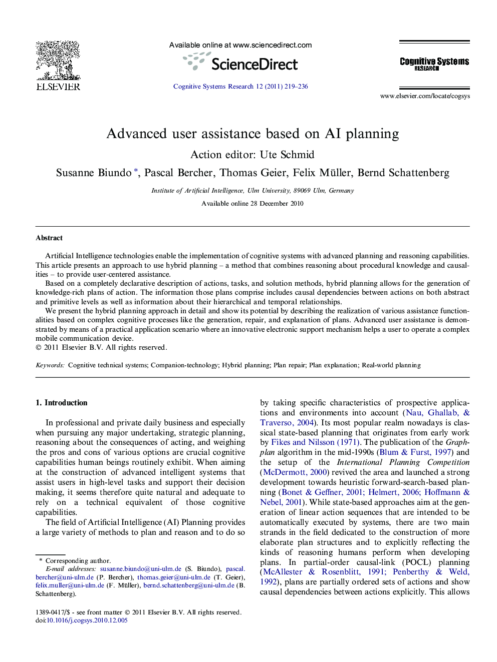 Advanced user assistance based on AI planning