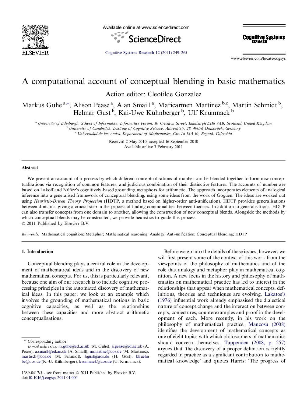 A computational account of conceptual blending in basic mathematics