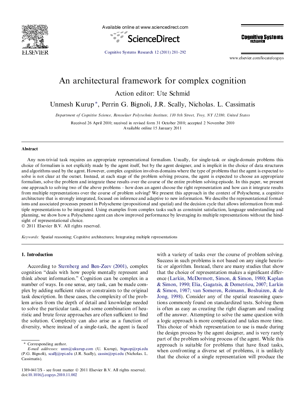 An architectural framework for complex cognition