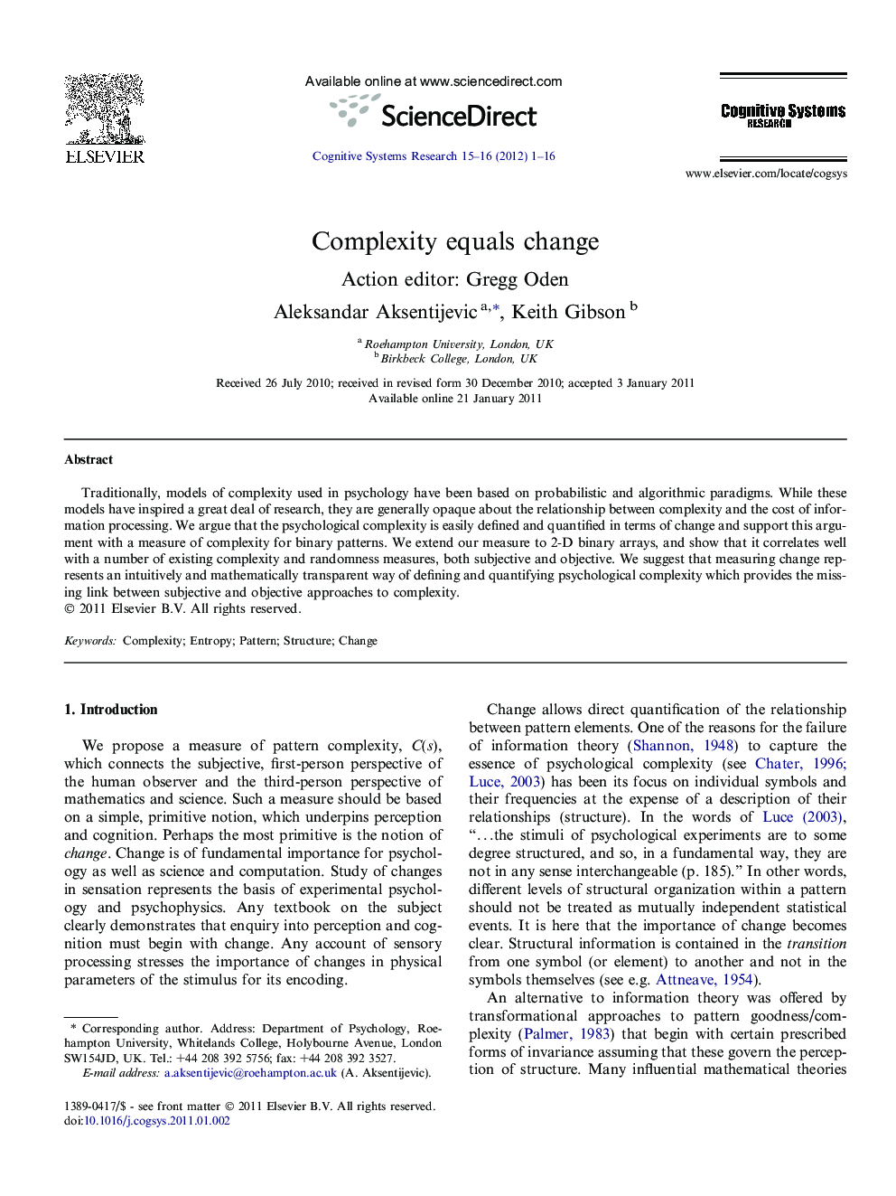 Complexity equals change