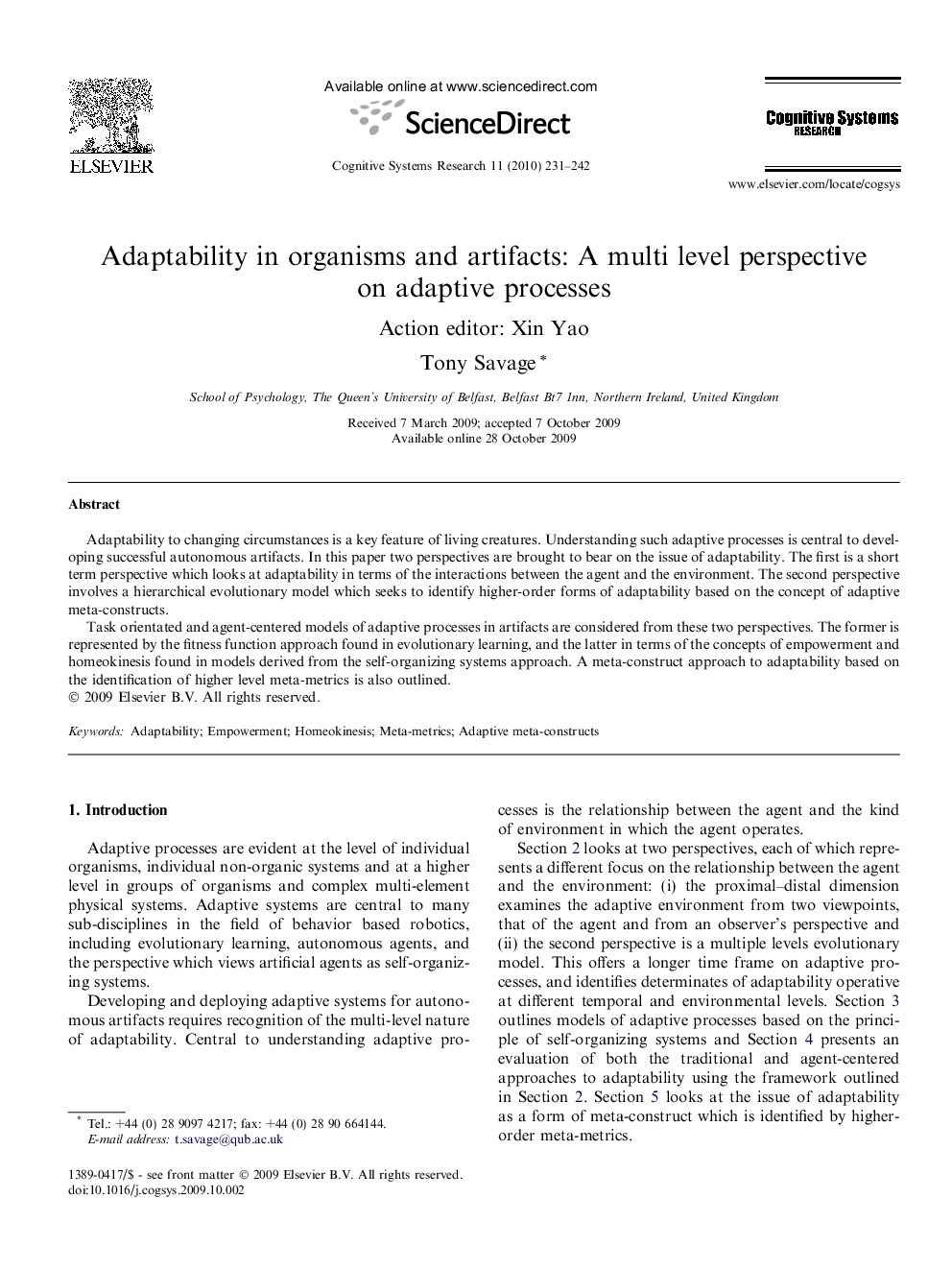 Adaptability in organisms and artifacts: A multi level perspective on adaptive processes