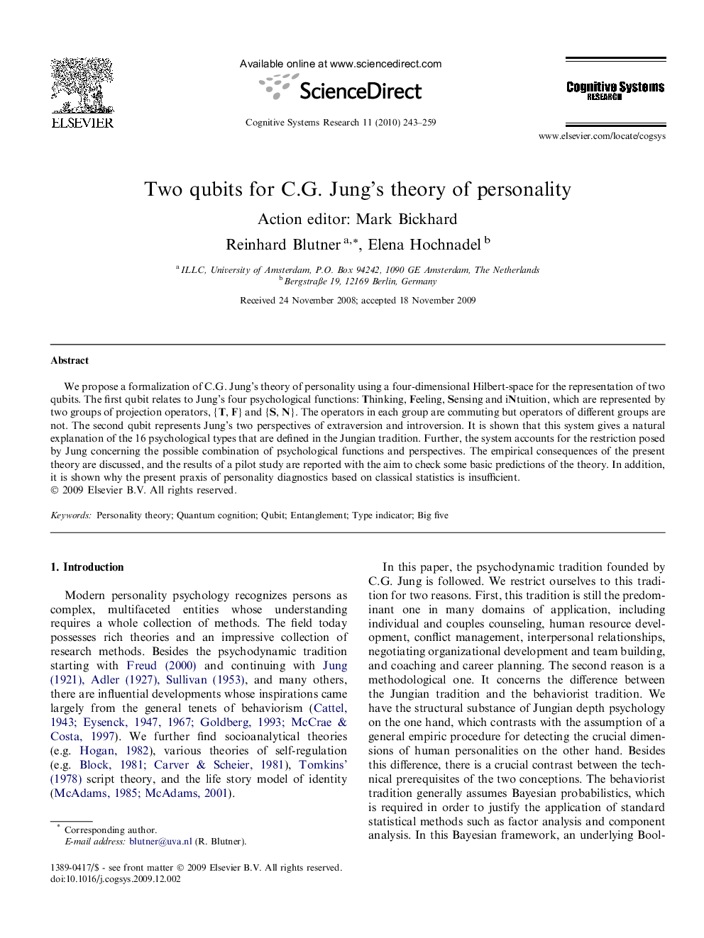 Two qubits for C.G. Jung’s theory of personality