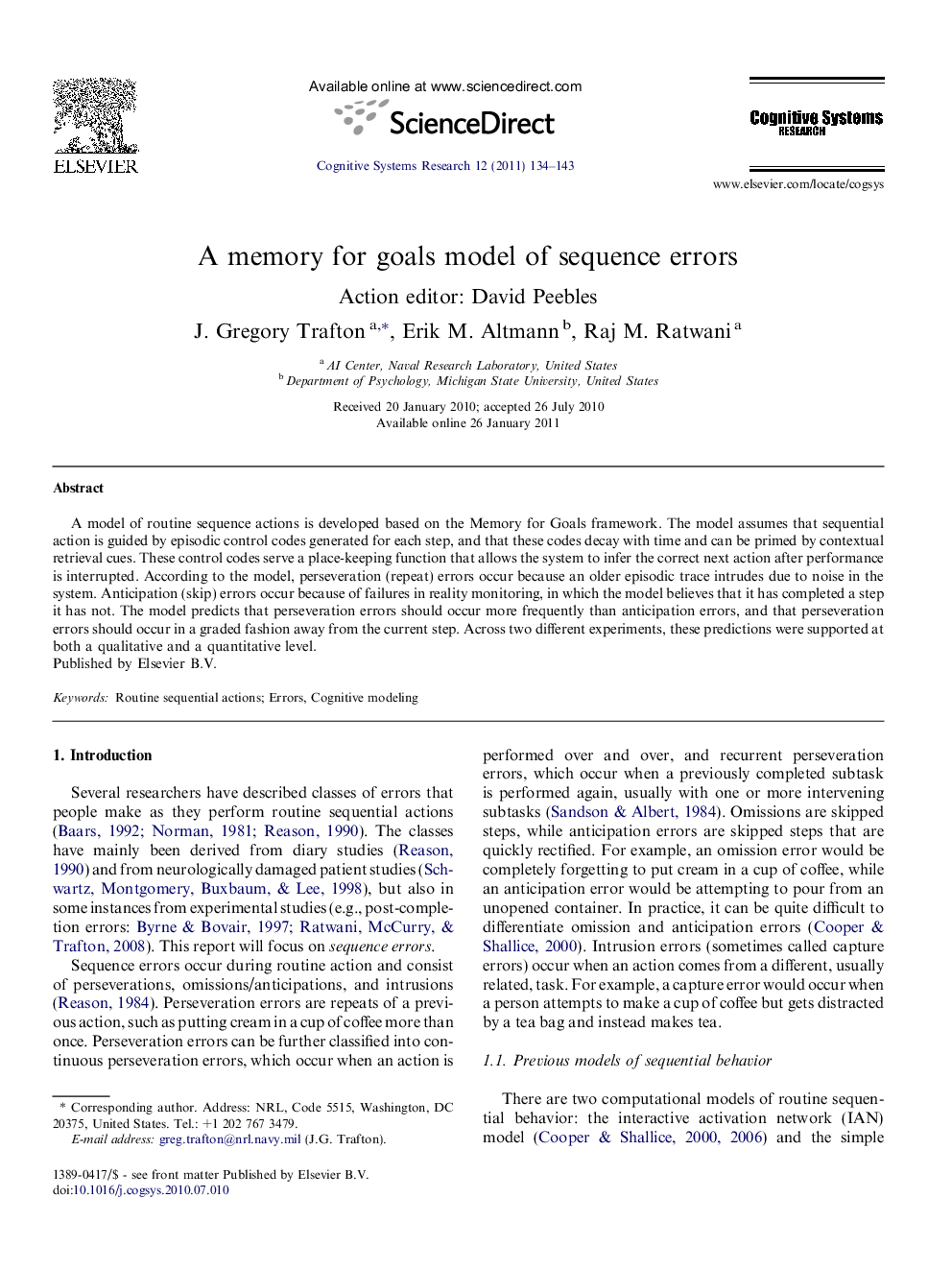 A memory for goals model of sequence errors
