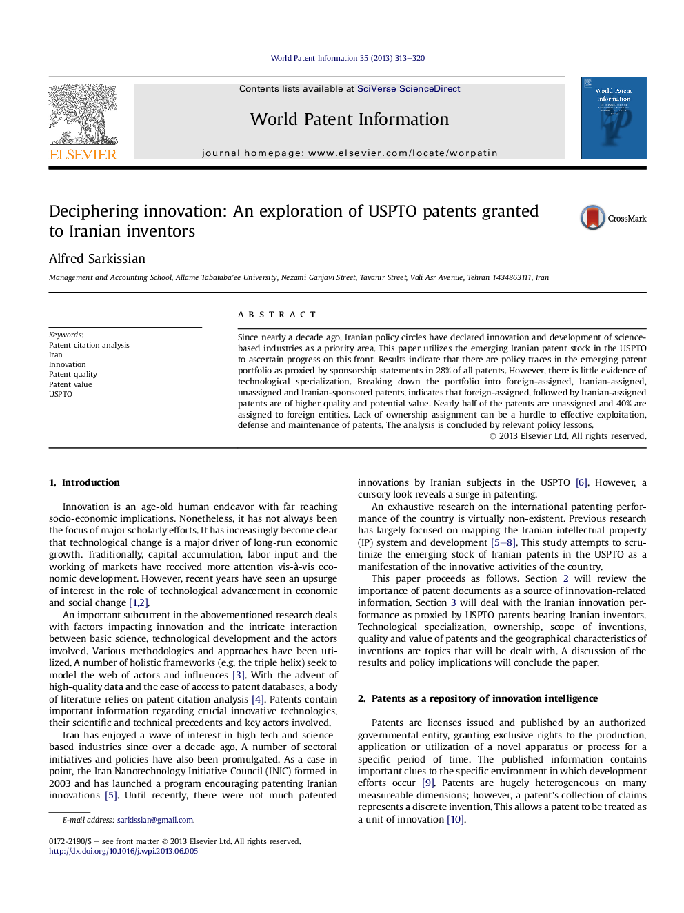 Deciphering innovation: An exploration of USPTO patents granted to Iranian inventors