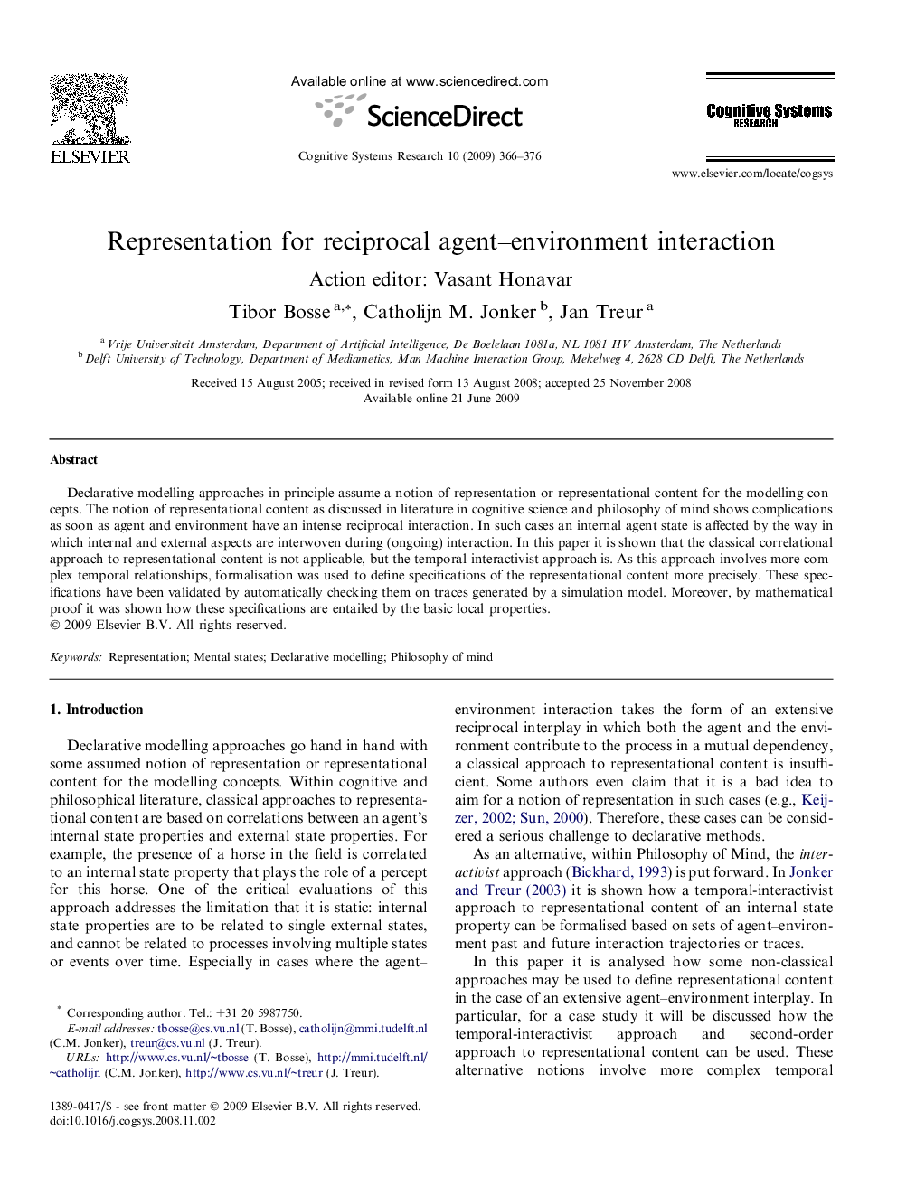 Representation for reciprocal agent–environment interaction