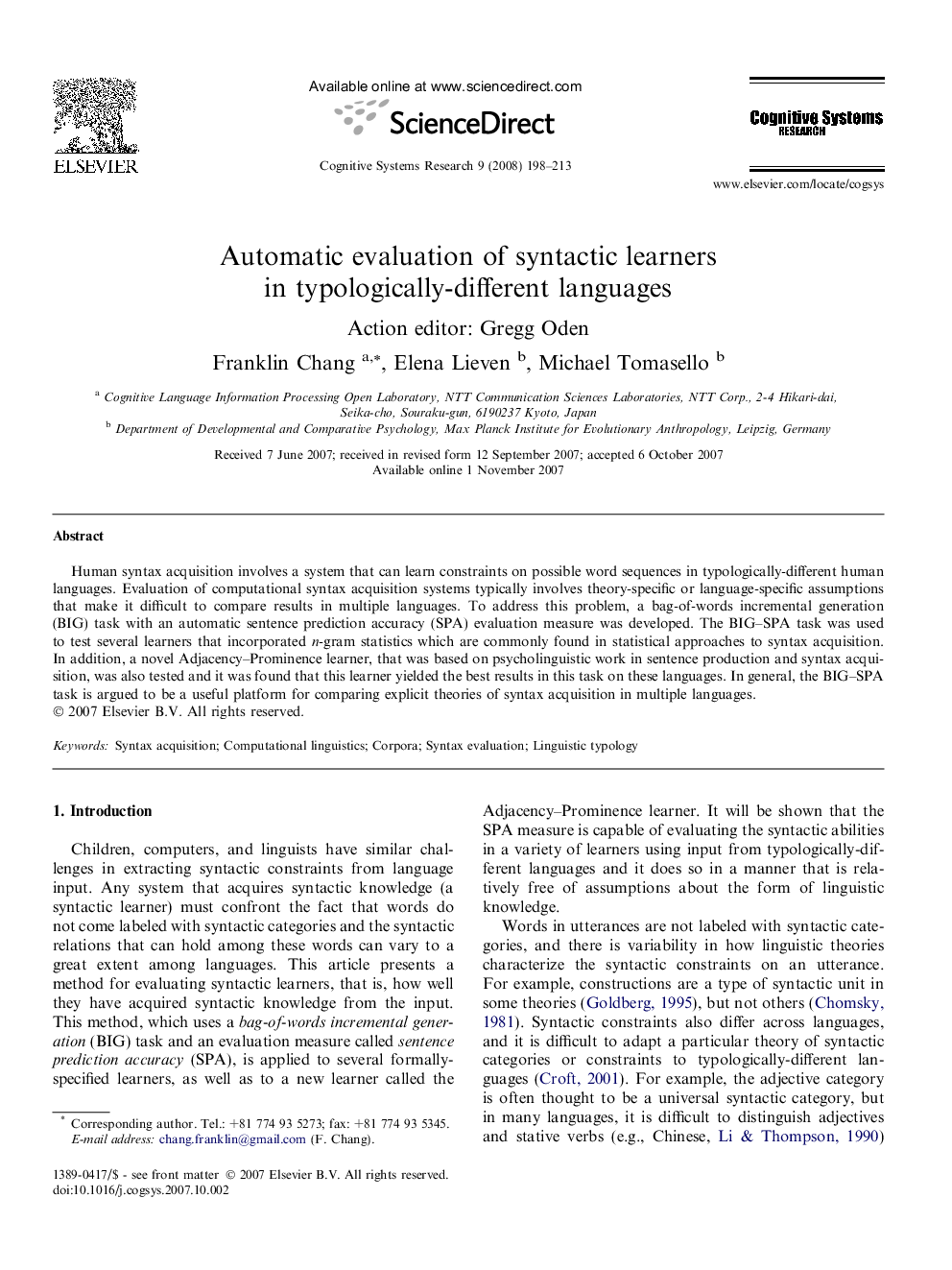 Automatic evaluation of syntactic learners in typologically-different languages