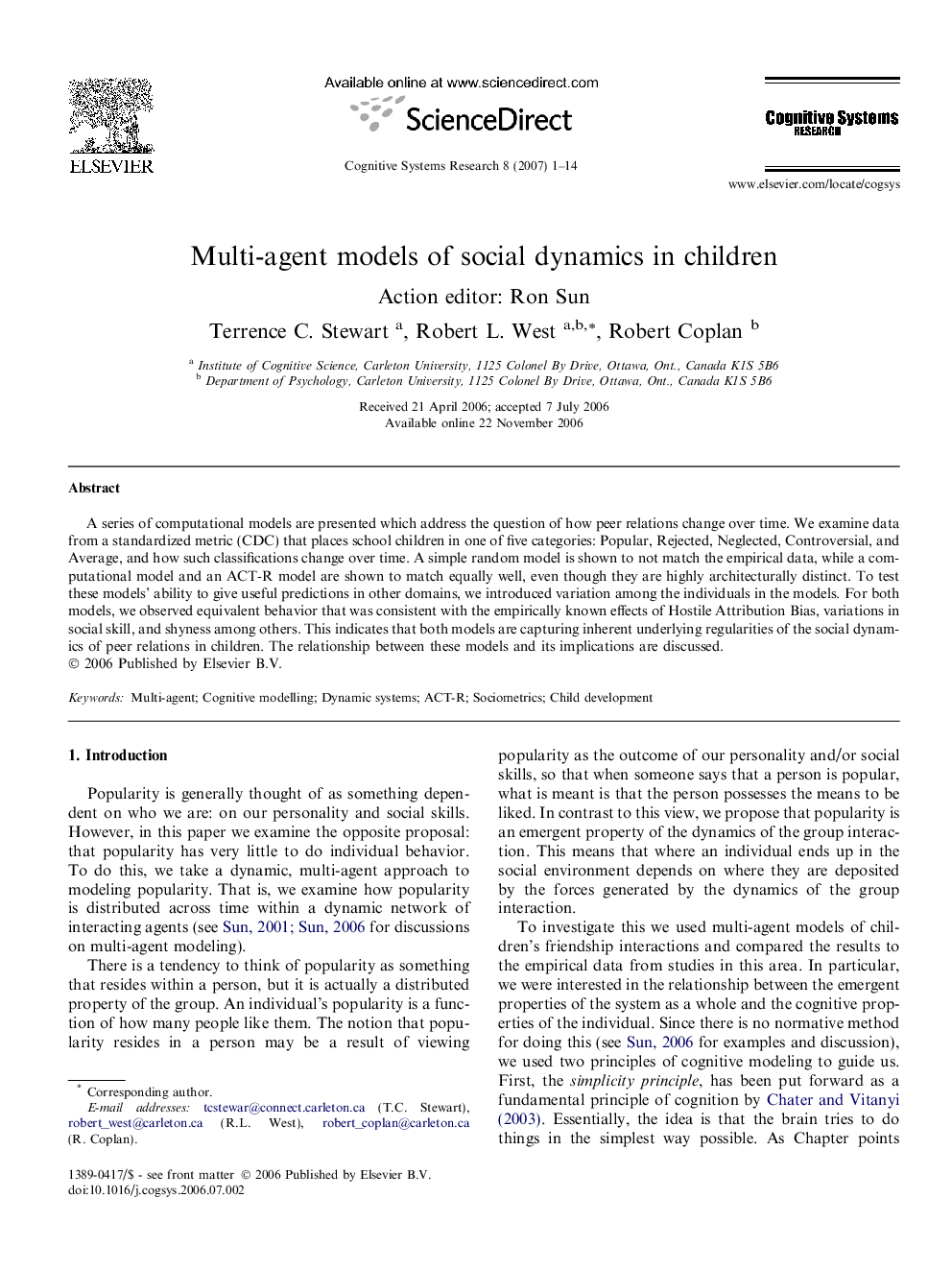 Multi-agent models of social dynamics in children