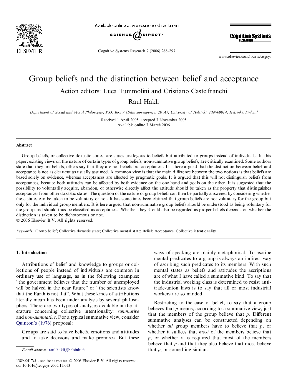 عکس صفحه اول مقاله: Group beliefs and the distinction between belief and acceptance Group beliefs and the distinction between belief and acceptance