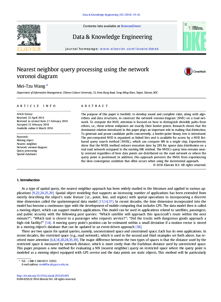 Nearest neighbor query processing using the network voronoi diagram