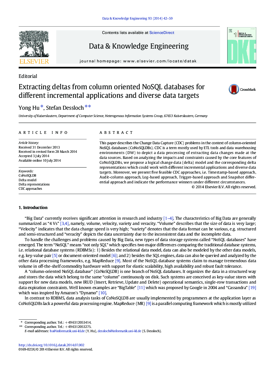 Extracting deltas from column oriented NoSQL databases for different incremental applications and diverse data targets