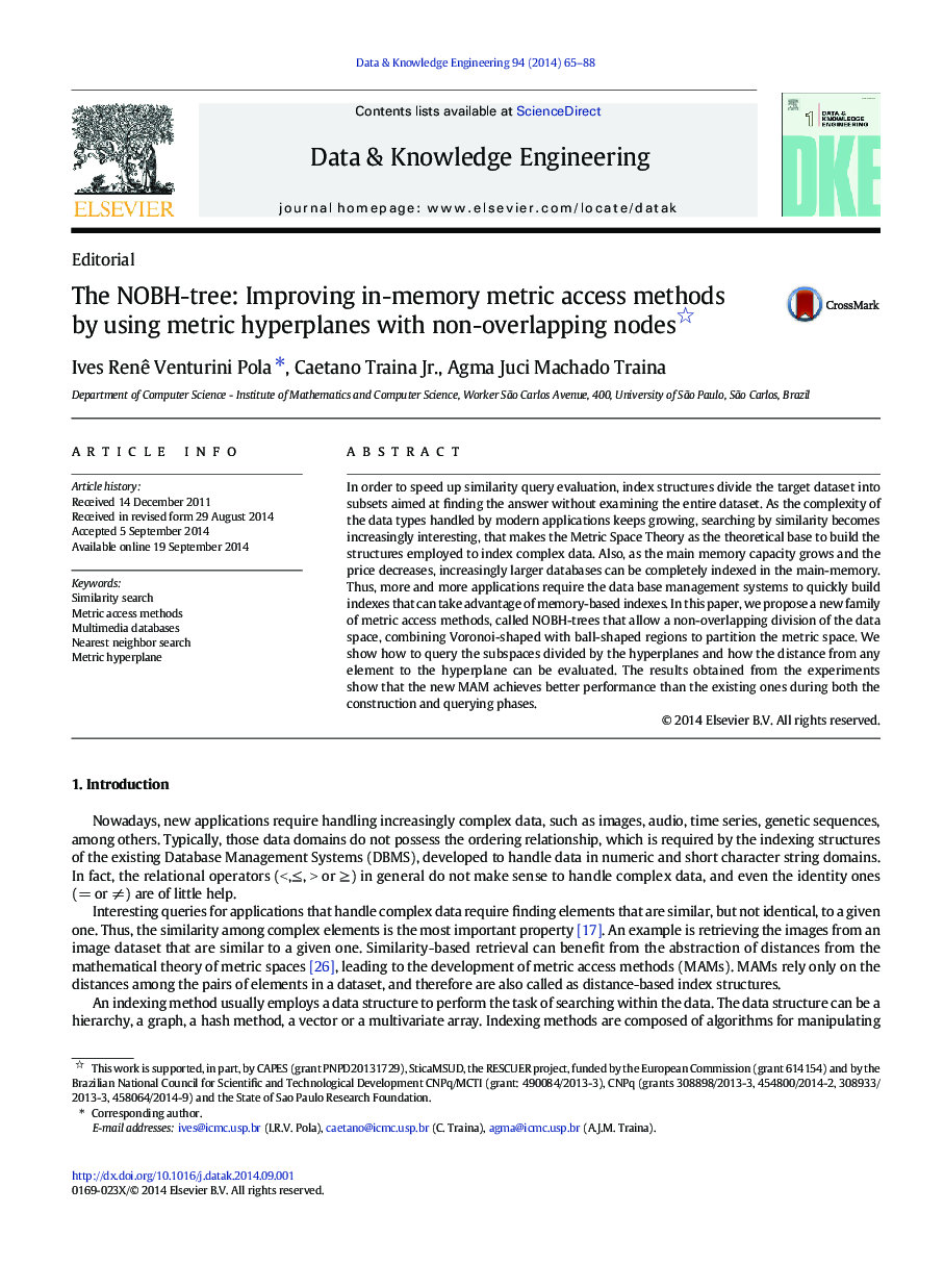 The NOBH-tree: Improving in-memory metric access methods by using metric hyperplanes with non-overlapping nodes 