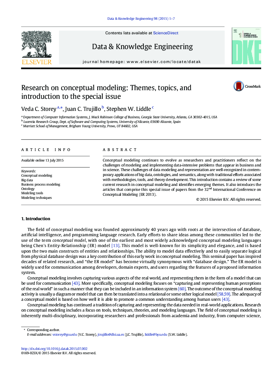 Research on conceptual modeling: Themes, topics, and introduction to the special issue