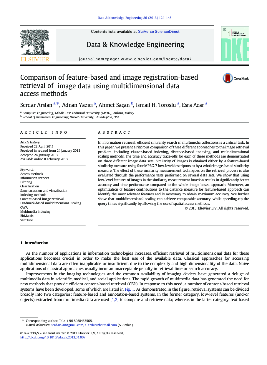 Comparison of feature-based and image registration-based retrieval of image data using multidimensional data access methods