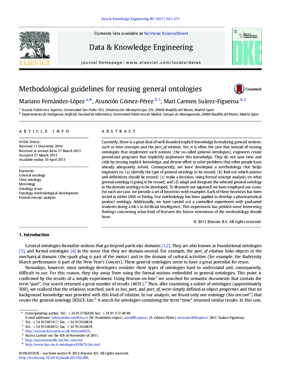 Methodological guidelines for reusing general ontologies