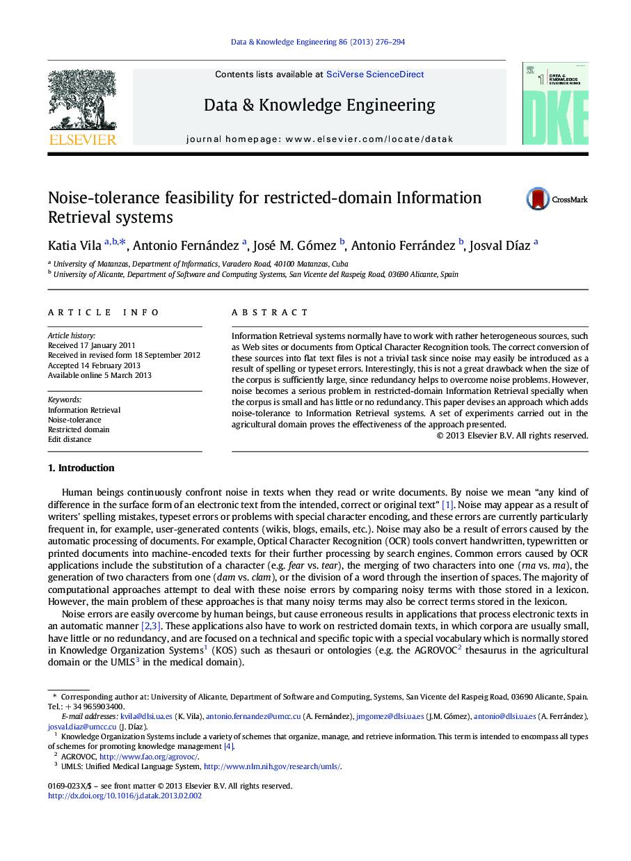 Noise-tolerance feasibility for restricted-domain Information Retrieval systems