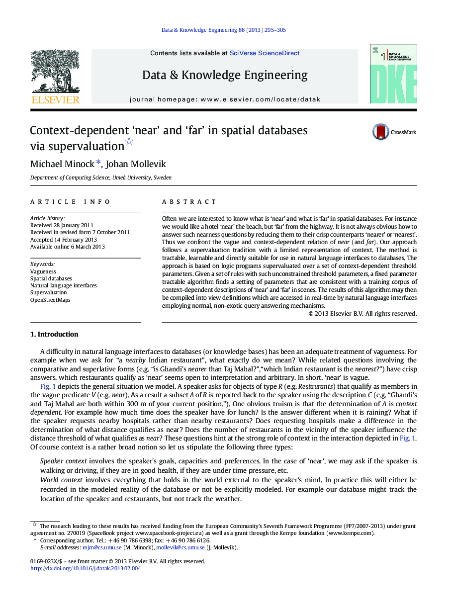 Context-dependent ‘near’ and ‘far’ in spatial databases via supervaluation 