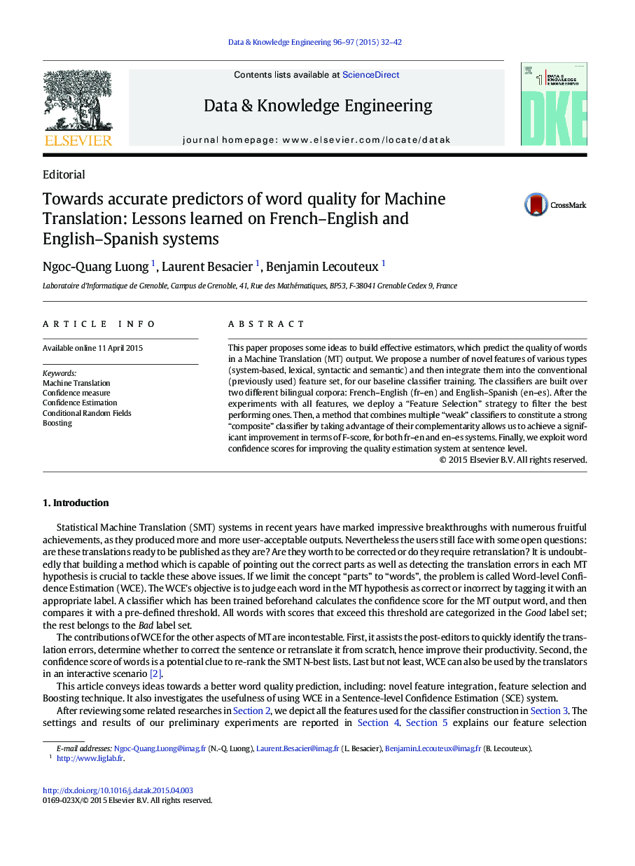 Towards accurate predictors of word quality for Machine Translation: Lessons learned on French–English and English–Spanish systems