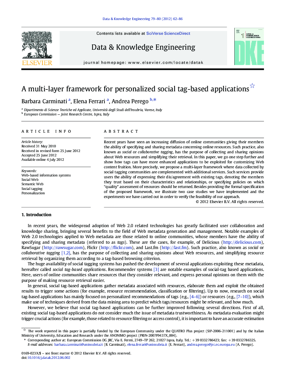 A multi-layer framework for personalized social tag-based applications 