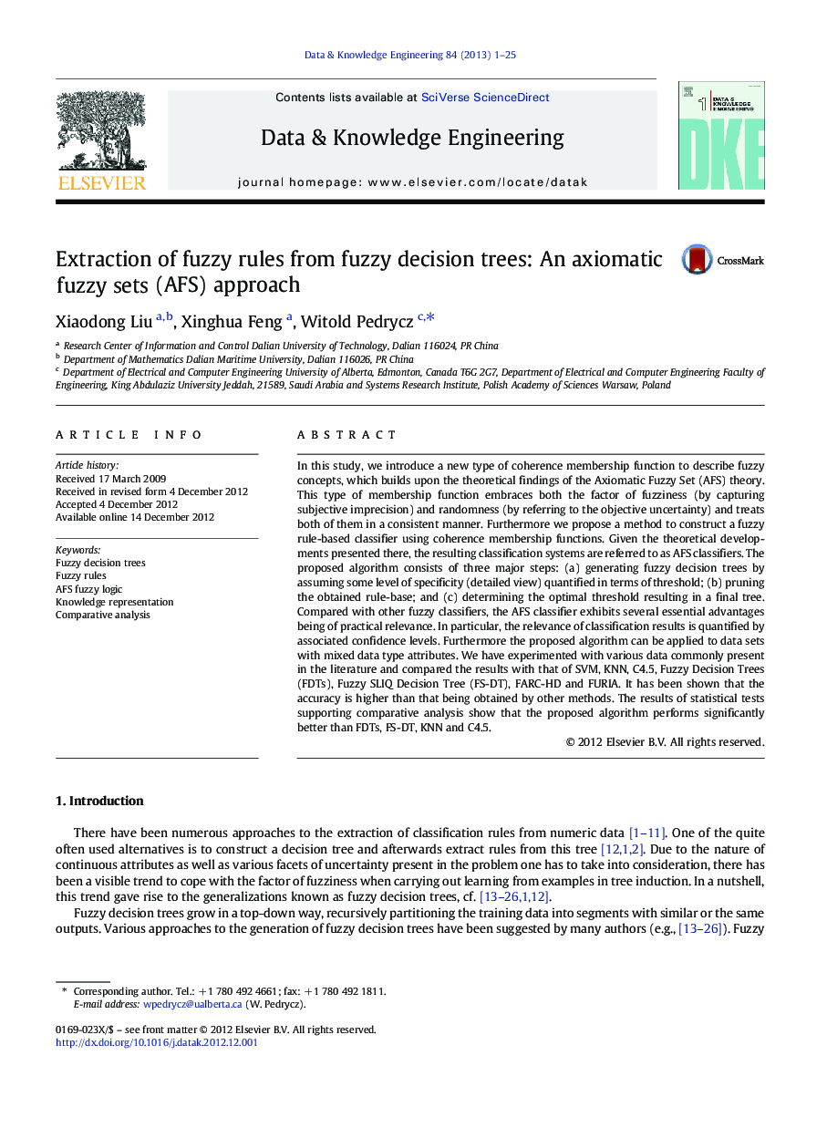 عکس صفحه اول مقاله: Extraction of fuzzy rules from fuzzy decision trees: An axiomatic fuzzy sets (AFS) approach Extraction of fuzzy rules from fuzzy decision trees: An axiomatic fuzzy sets (AFS) approach