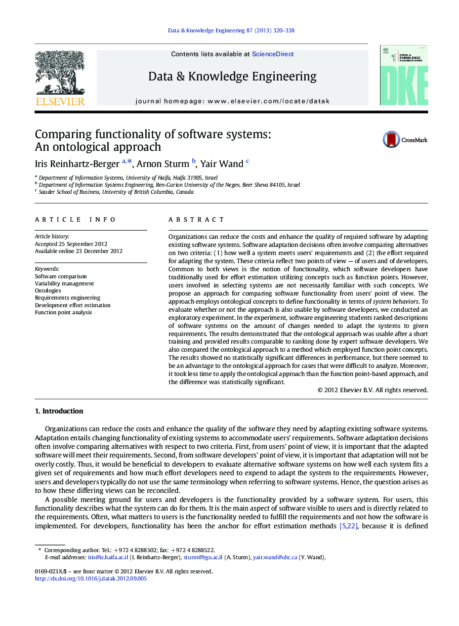 Comparing functionality of software systems: An ontological approach