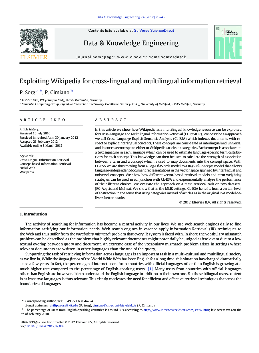 Exploiting Wikipedia for cross-lingual and multilingual information retrieval