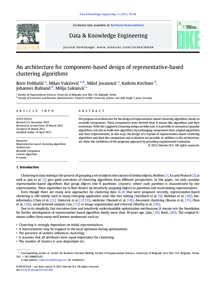 An architecture for component-based design of representative-based clustering algorithms
