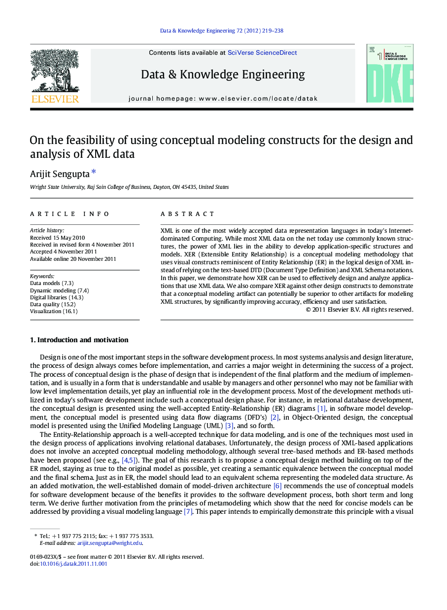 On the feasibility of using conceptual modeling constructs for the design and analysis of XML data