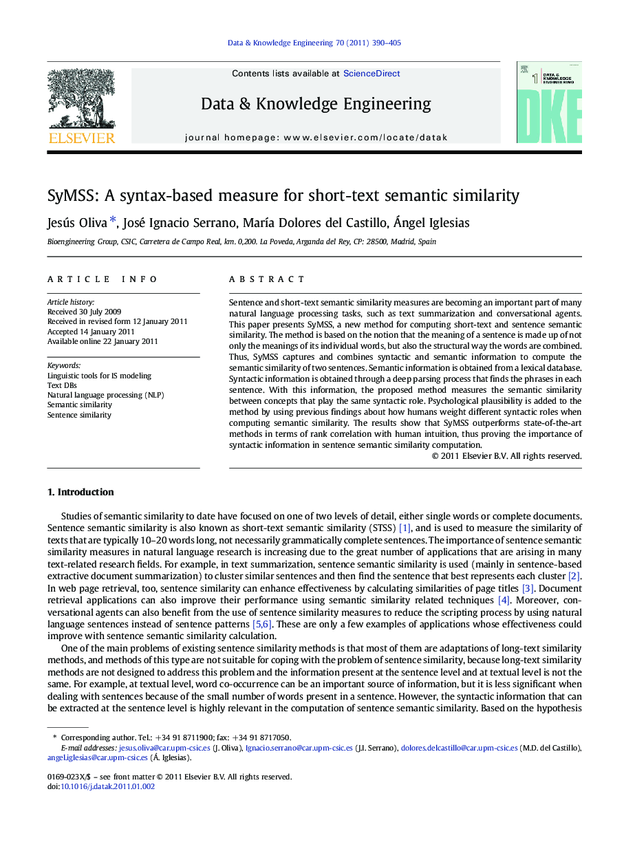 SyMSS: A syntax-based measure for short-text semantic similarity