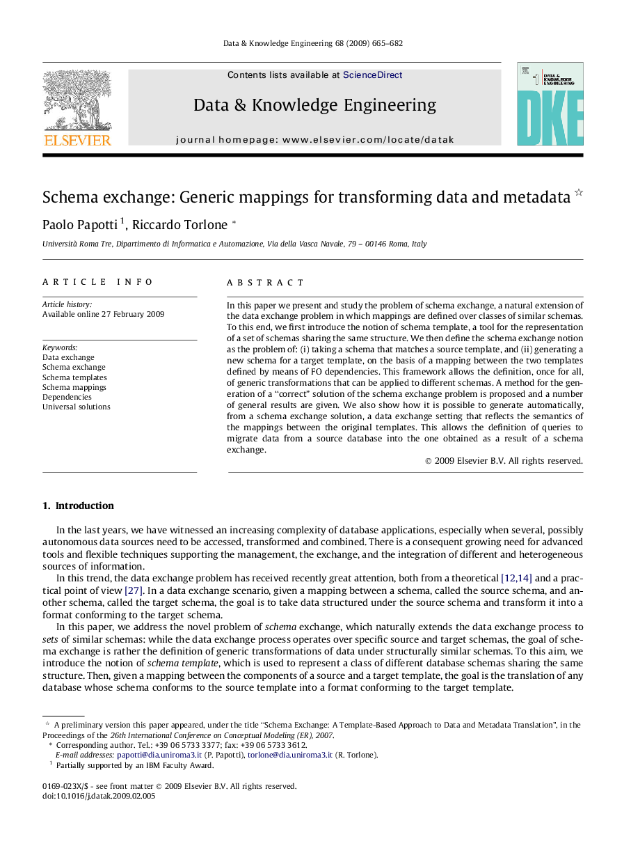 Schema exchange: Generic mappings for transforming data and metadata 