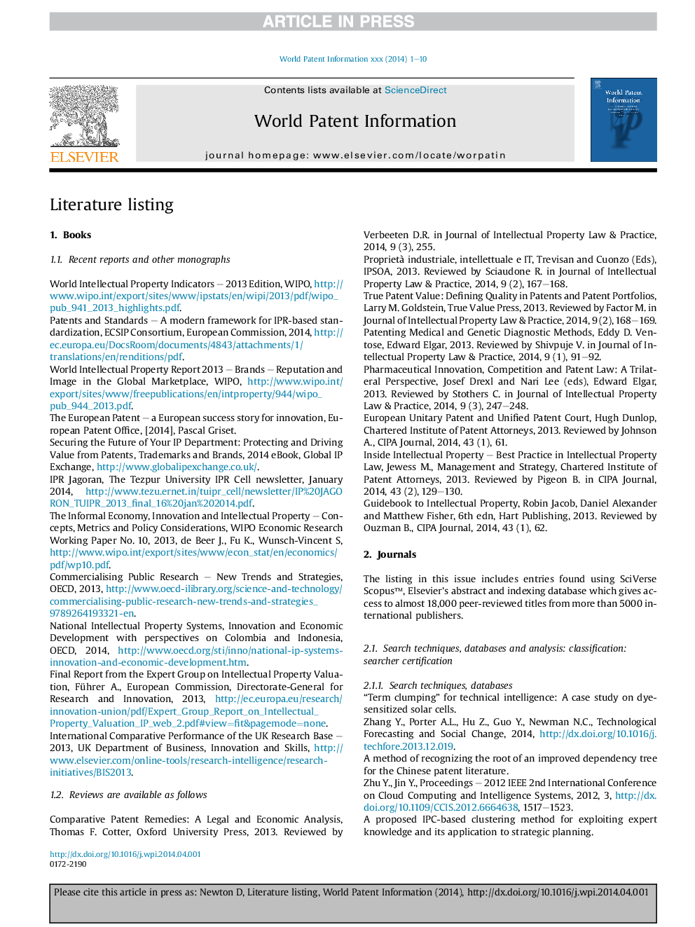 Literature listing