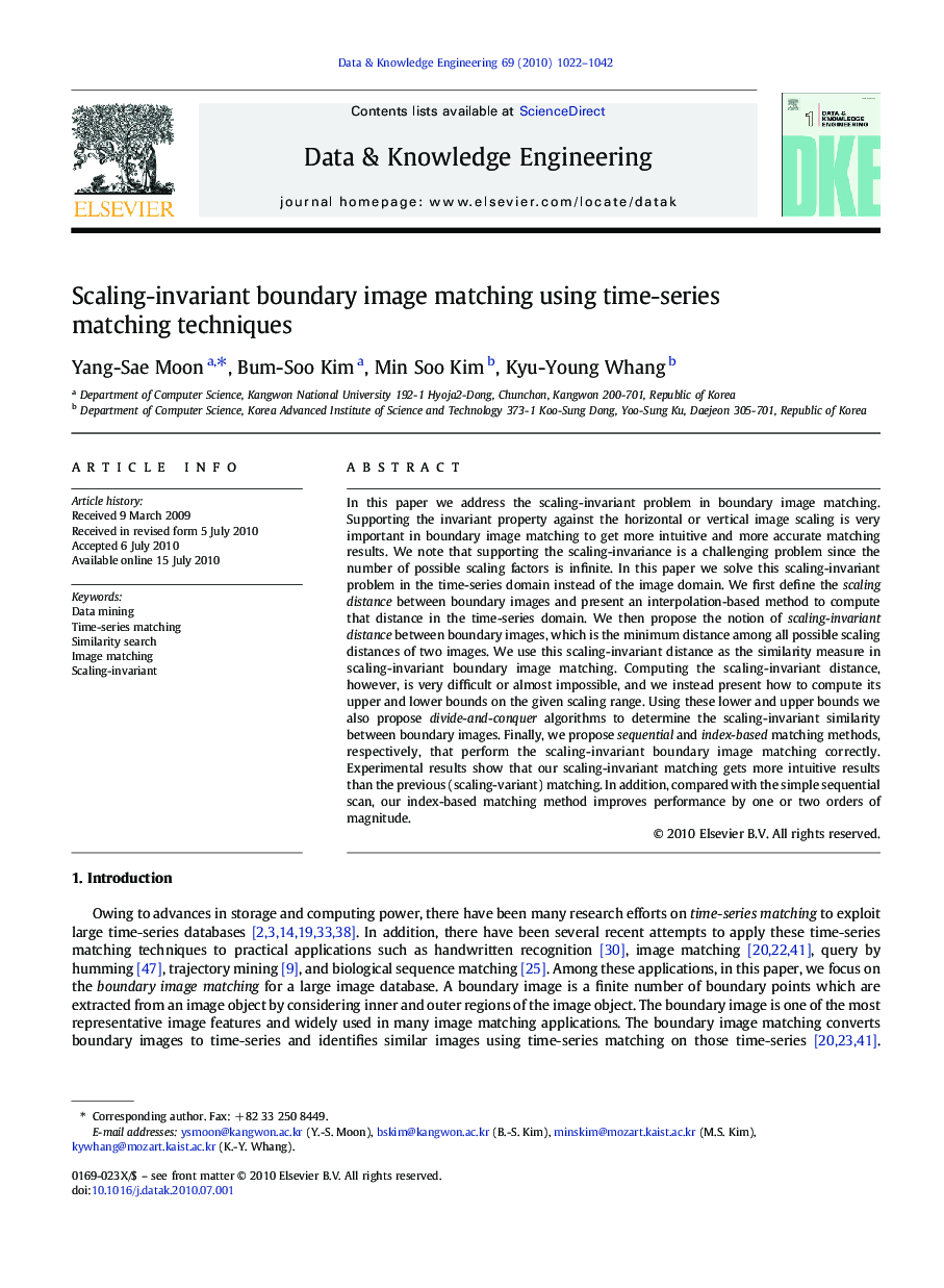 عکس صفحه اول مقاله: Scaling-invariant boundary image matching using time-series matching techniques Scaling-invariant boundary image matching using time-series matching techniques