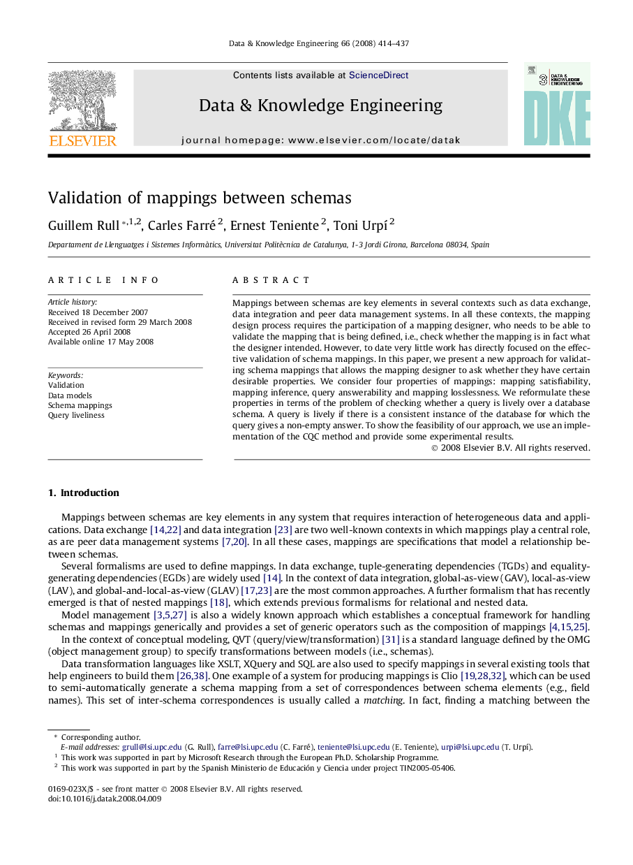 Validation of mappings between schemas