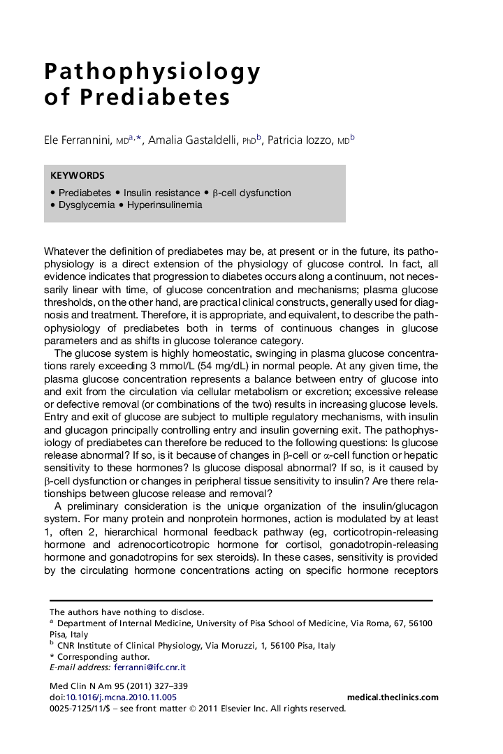 Pathophysiology ofÂ Prediabetes