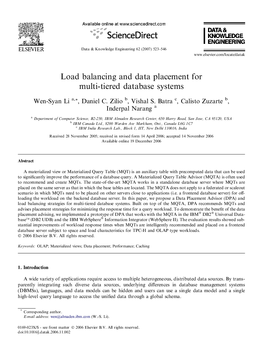 Load balancing and data placement for multi-tiered database systems